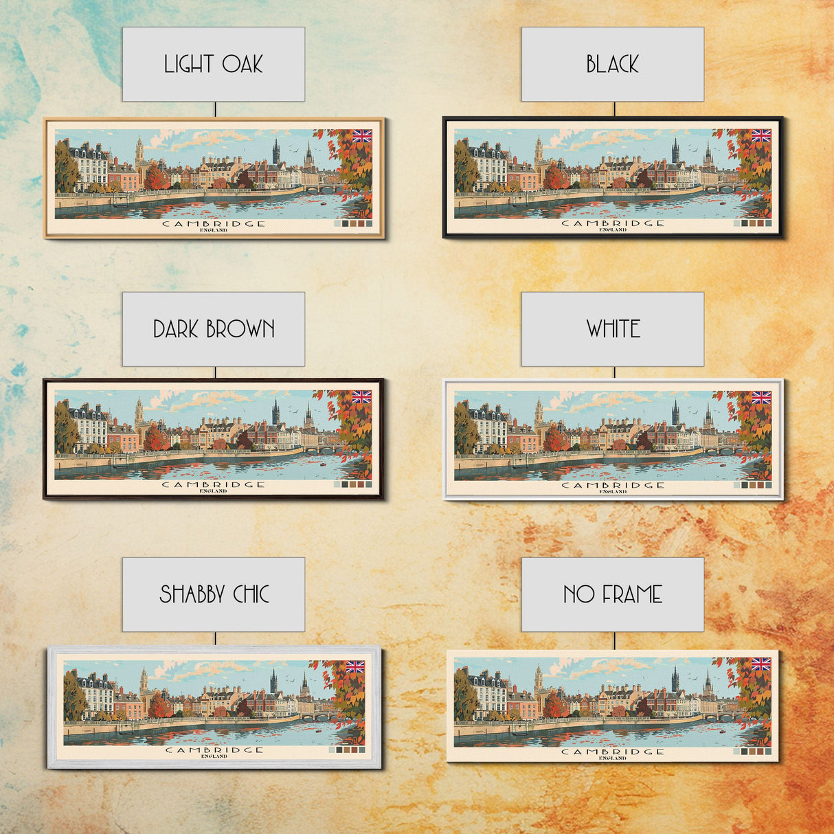 Cambridge, England Panoramic Canvas Print, Cambridge, England Painting, England Art, Cambridge Travel Poster, Travel Art, Living Room Painting