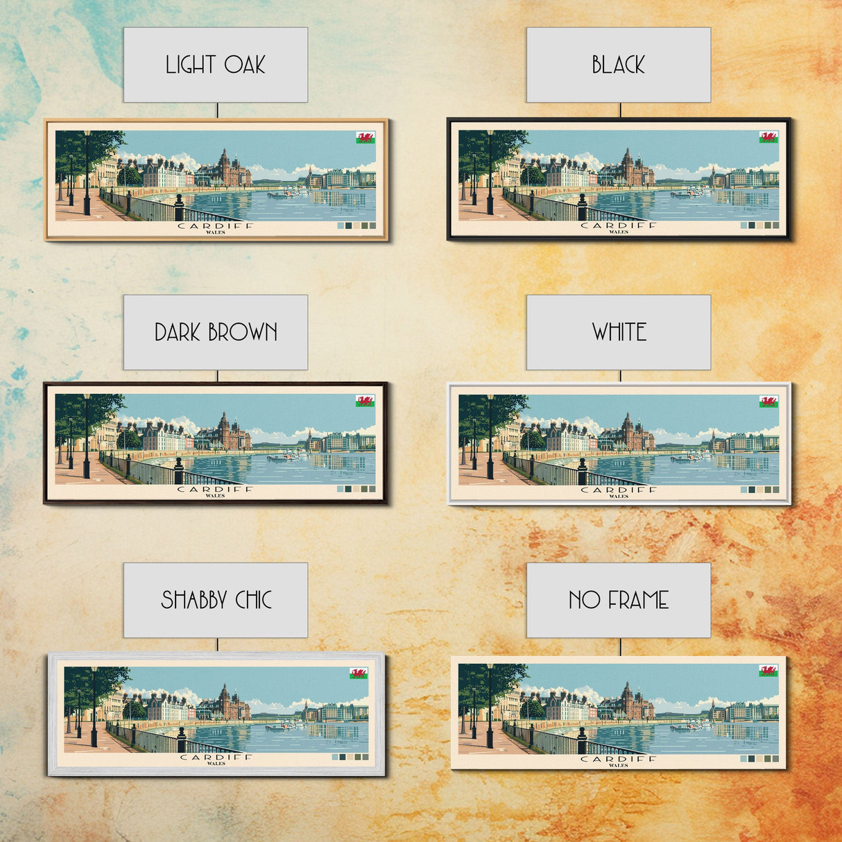 Cardiff, Wales Panoramic Canvas Print, Cardiff, Wales Painting, Wales Art, Cardiff Travel Poster, Travel Art, Guest Room Painting