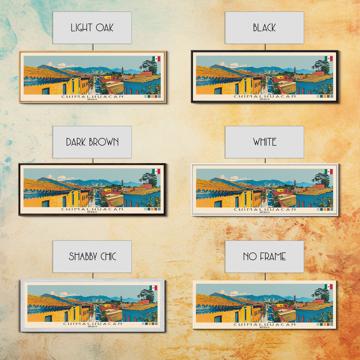 Chimalhuacan, Mexico Panoramic Canvas Print, Chimalhuacan, Mexico Painting, Mexico Art, Chimalhuacan Travel Poster, Travel Art, Living Room Painting