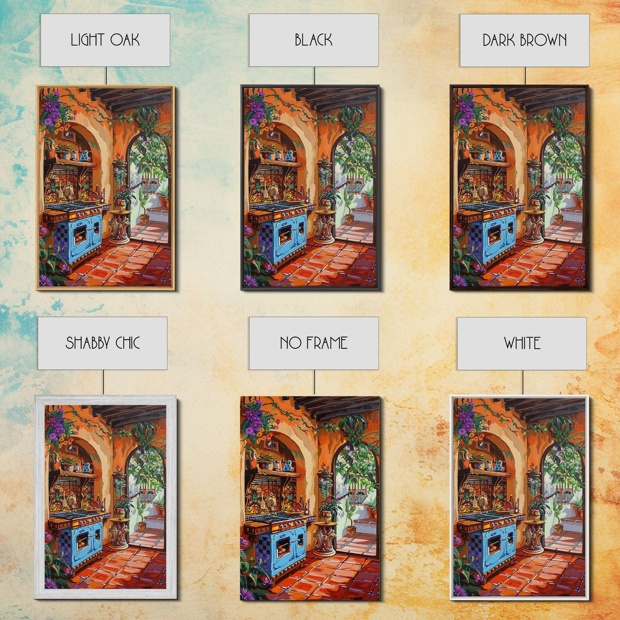 Rustic Spanish Style Kitchen Framed Canvas Print Colorful Tile Art Best Gift Idea Above Sofa Bright Home Decor Seasonal Wall Art
