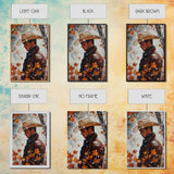 Rustic Cowboy Holiday Art Framed Canvas Print with Falling Leaves, Perfect Autumn Decor and Seasonal Gift Idea 2024