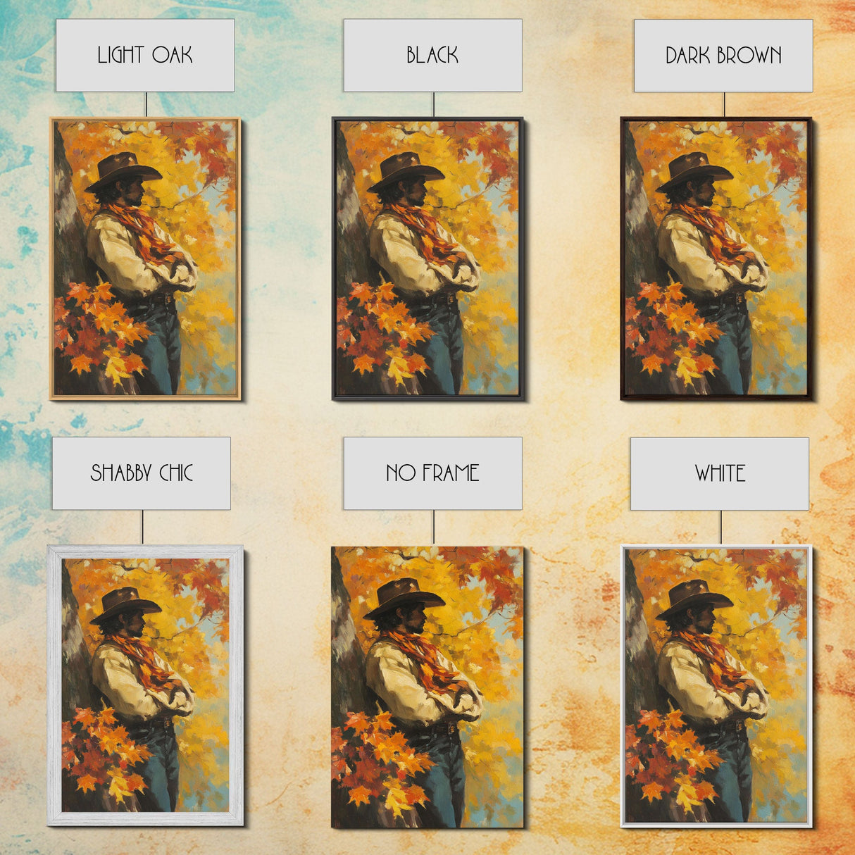 Cowboy Walking in Winter Forest at Sunset Canvas Print, Seasonal Western Wall Art, Rustic Christmas Wall Decor, Vibes, Framed Canvas Print