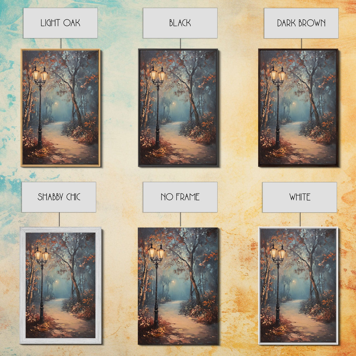 Spooky Street Lights In The City Park, Framed Canvas Print, Wood Framed Wall Art, Fall Decor, Holiday Decor, Seasonal Gift Idea