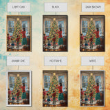 Retro Family Decorating Christmas Tree in Living Room, Classic Christmas Decor Scene, Perfect for Holiday Home, Framed Canvas Print