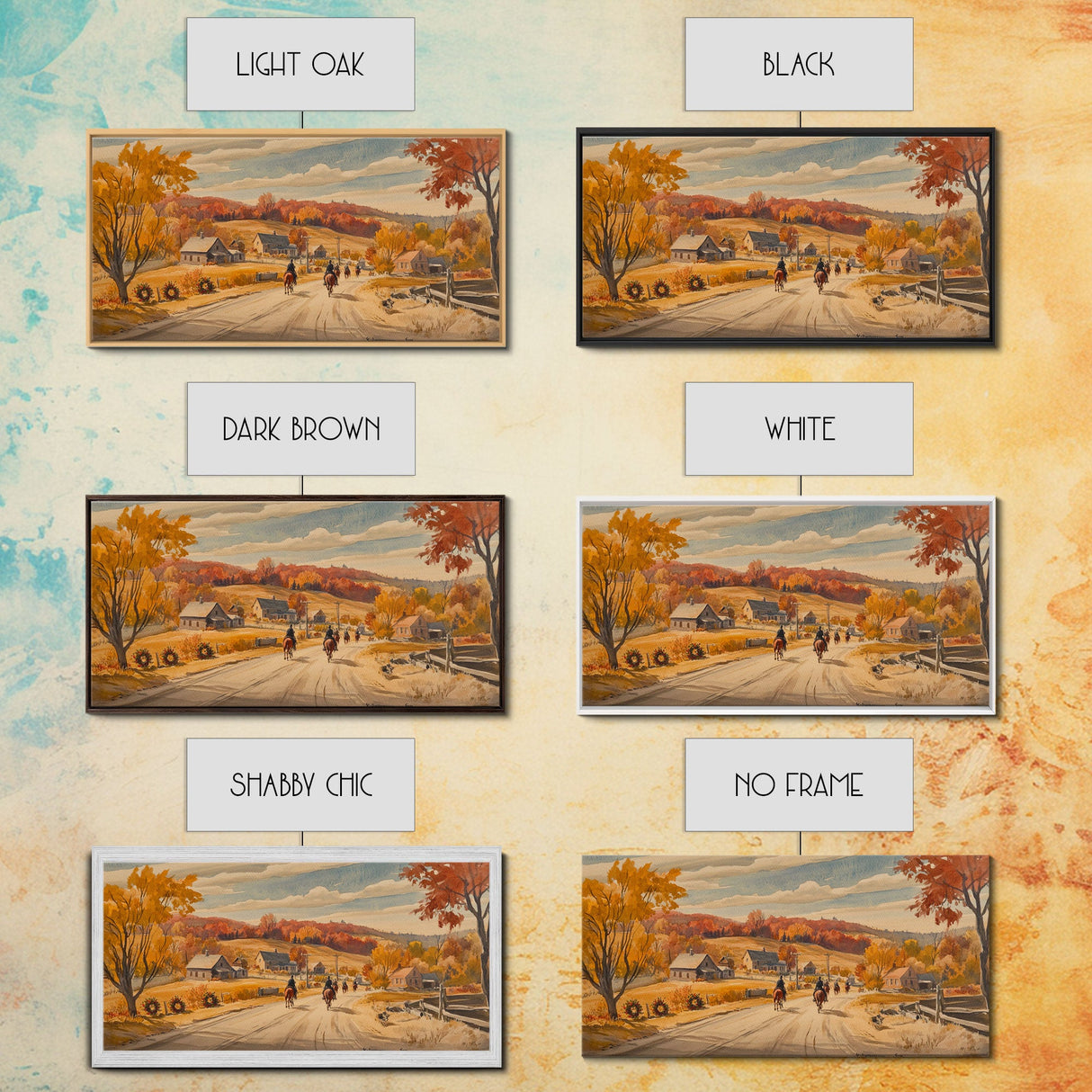 Framed Canvas Print Autumn Cowboy Riders in Fall Colors, Perfect Autumn Decor, Rustic Western Wall Art, and Seasonal Fall Wall Print