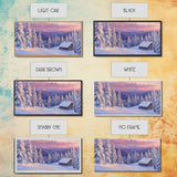 Mountain Cabin At Sunrise Tall Art Framed Canvas Print Winter Snow Covered Trees And Cabin In Mountains With Pastel Sky