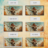 Cowboy Throwing Leaves In The Air, Funny Western Decor, Framed Canvas Print, Mood Lifting Wall Art, Fall Decor
