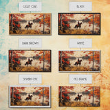 Cowboy on mountainside with red autumn leaves rugged cliffs, Framed Canvas Print, fall landscape wall art, western decor with warm colors