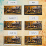 Thanksgiving Dinner With Family At Rustic Cabin, Cozy Fall Harvest Scene Wall Art, Warm Autumn Framed Canvas Print, Country Decor
