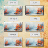 Fall On The Lake, Framed Canvas Print, Beautiful Seasonal Decor, Moody Landscape Painting
