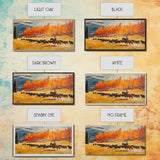 Cowboy Herding Cattle Under Mountains Framed Canvas Print Tall Art Autumn Country Landscape Fall Decor Western Wall Art Farmhouse Gift Idea
