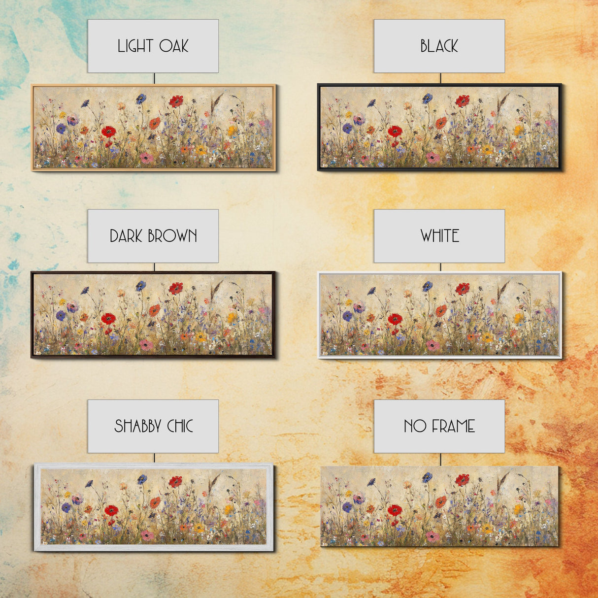 Field of Wildflowers, Spring Floral Decor, Oil Painting Canvas Print, Panoramic Art, Boho Floral Decor, Botanical Wall Art, Field of Flowers