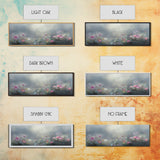 Moody Wild Flowers Under a Cloudy Sky, Panoramic Framed Canvas Print, Nature Decor, Boho Floral Wall Art, Flower Painting Gift For Her