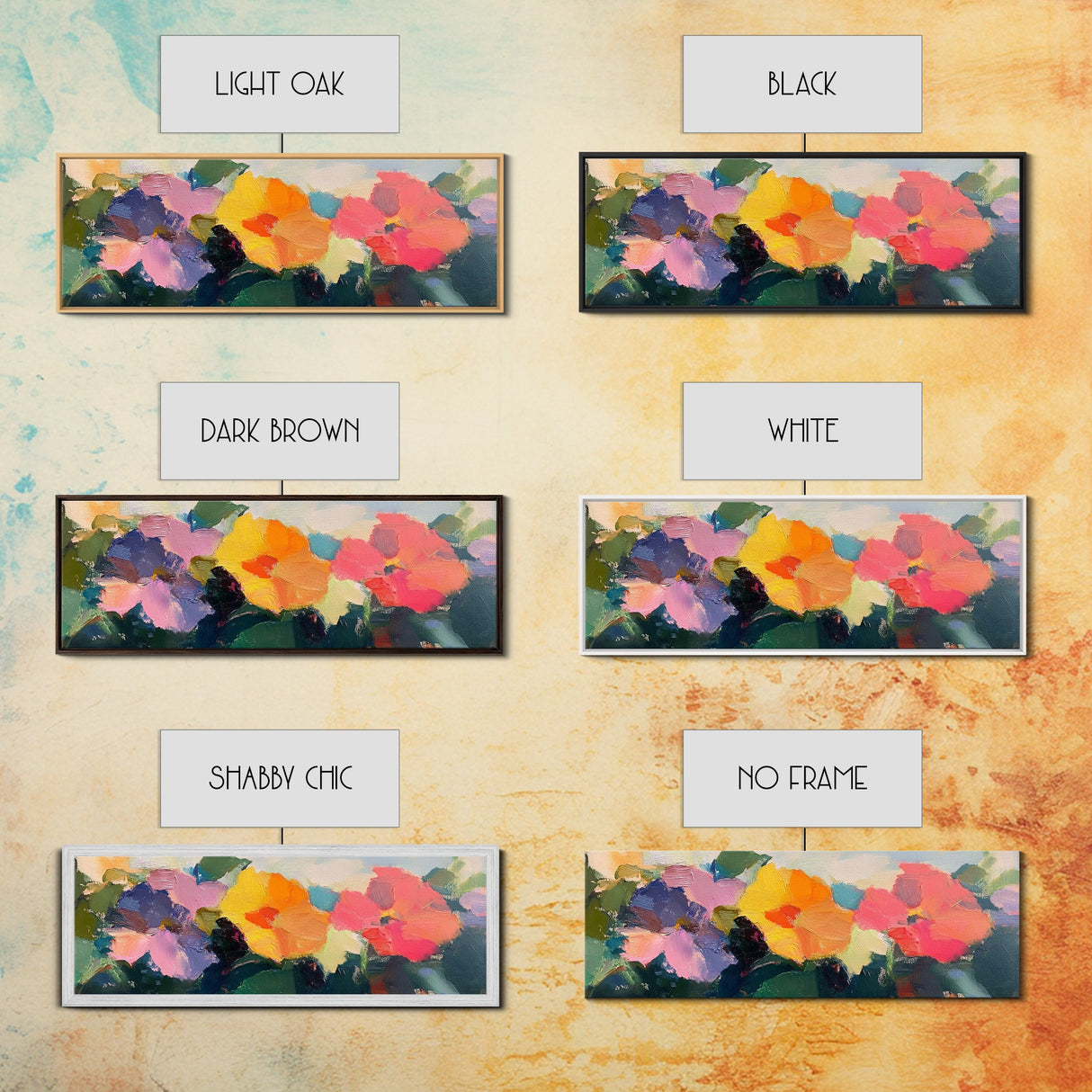 Abstract Flowers Panoramic Painting Print, Oil Painting Wood Framed Canvas Print, Boho Modern Art, Modern Farmhouse Decor