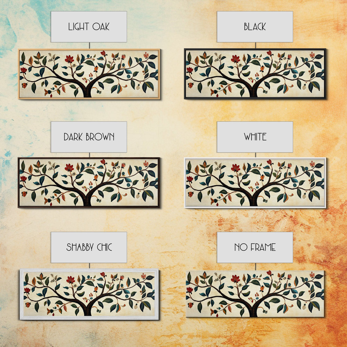 Wabi Sabi Inspired Botanical Print, Panoramic Canvas Art, Boho Style Textile Wall Art Print, Above Bed Or Sofa, Guest Room Decor