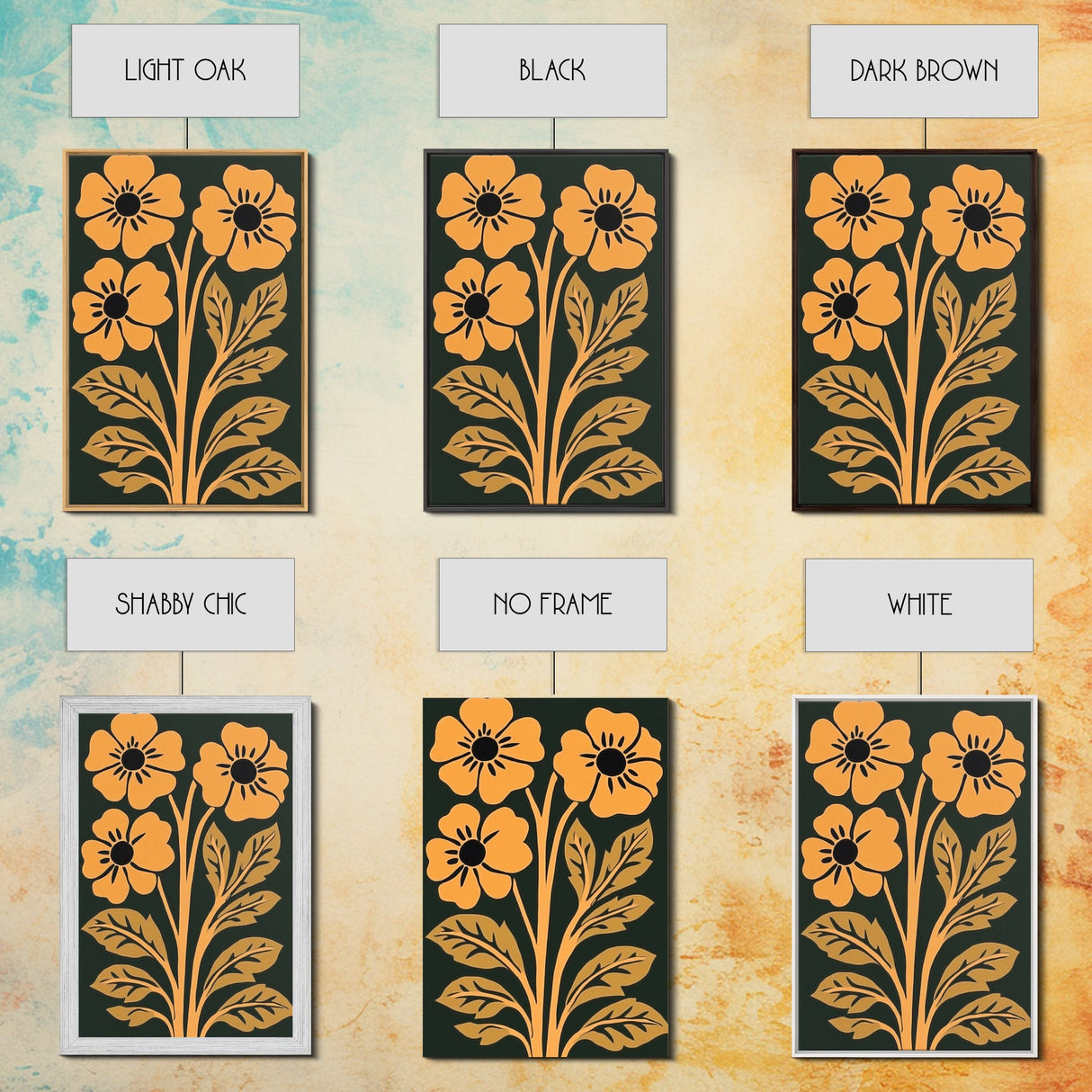 Mid-Century Modern Abstract Floral Canvas Wall Art Print With Wood Frame, Home Decor, Modern Farmhouse Flower Market Decor