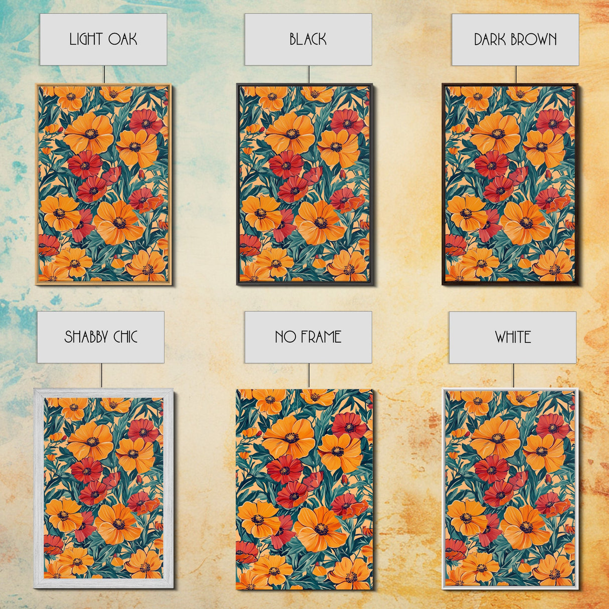 Orange and Red Flower Print, Canvas Print, Wood Frame Art, Large Wall Art, Abstract Botanical or Floral Wall Art, Custom Painting For Living Room