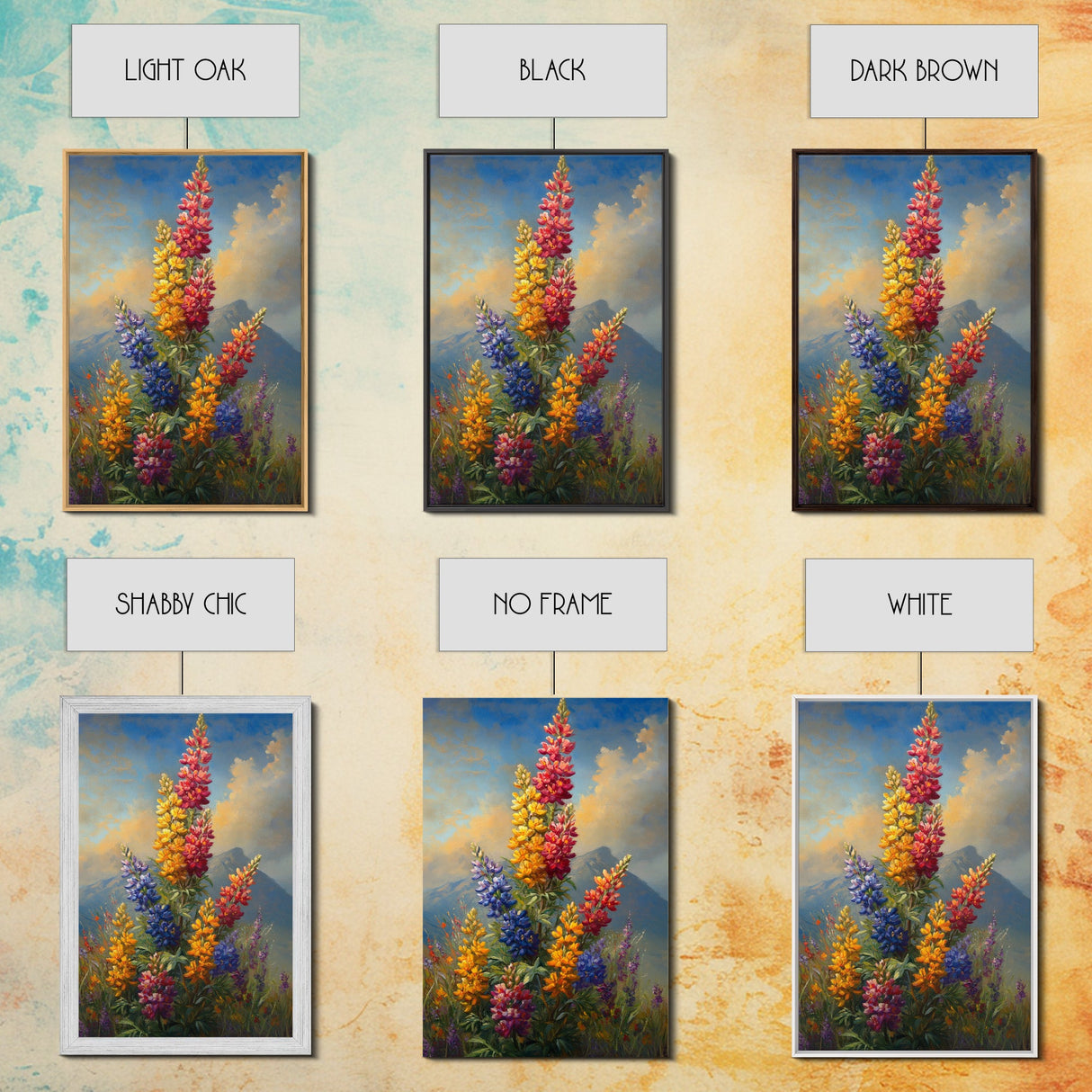 Vintage Style Canvas Print Oil Painting of Wild Flowers On A Mountain Landscape, Framed Canvas, Antique Style Wall Art, Painting of Flowers