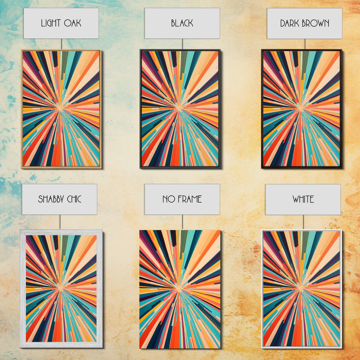 MCM Mid Century Modern Retro Canvas Print Modern Wall Art Narrow Vertical Geometric Home Decor Art in Teal, Coral Yellow