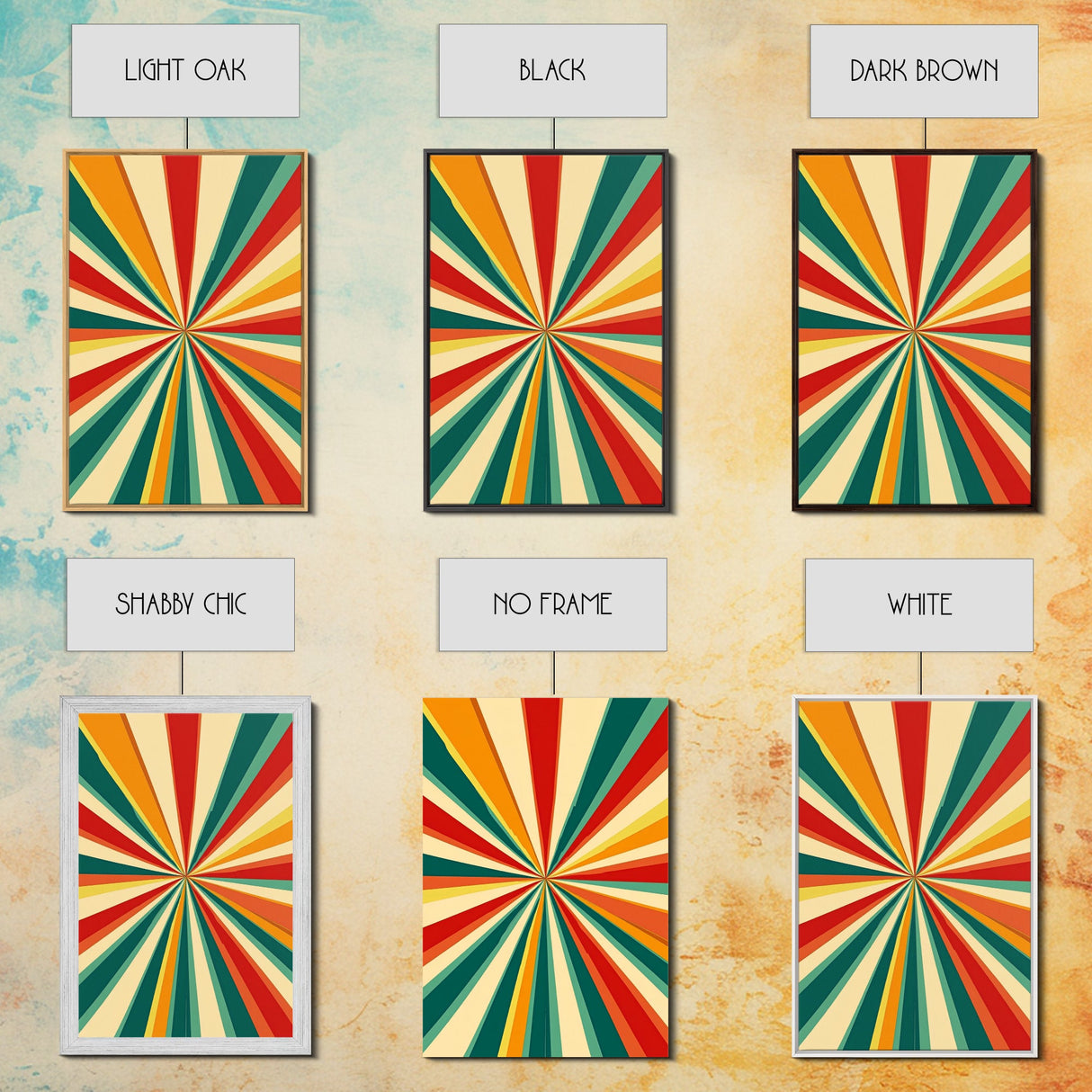 Mid-Century Abstract Art - Framed Canvas Print - Mid Century Modern Geometric Painting - Boho Style - Pastel Colors Wall Art
