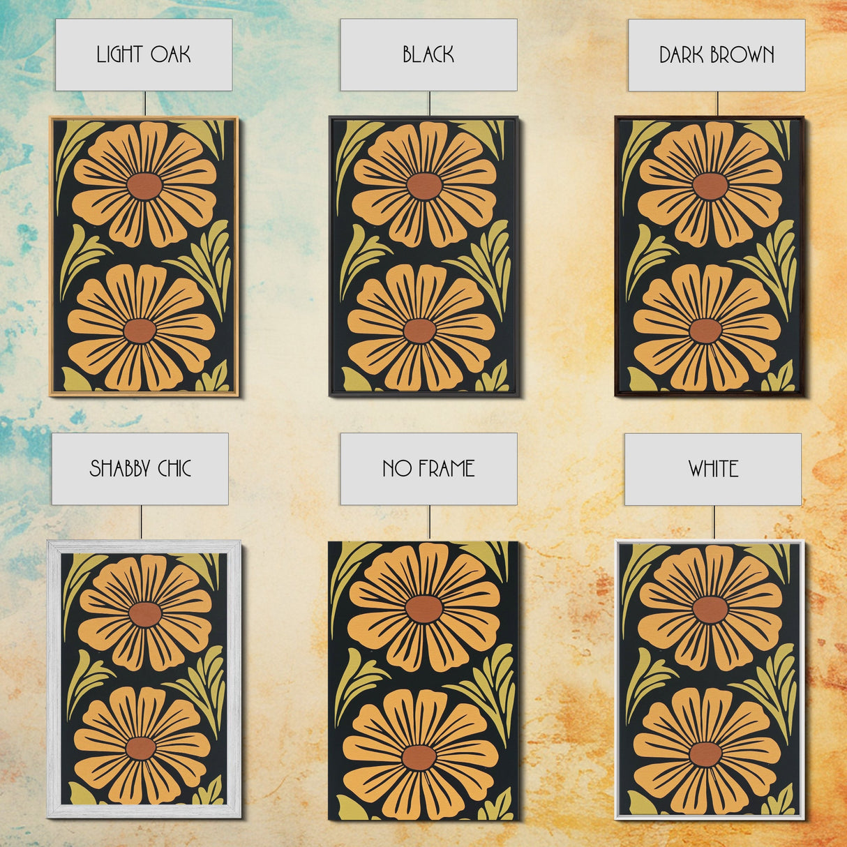 Mid-Century Modern Abstract Flowers, Framed Canvas Print, Style 1