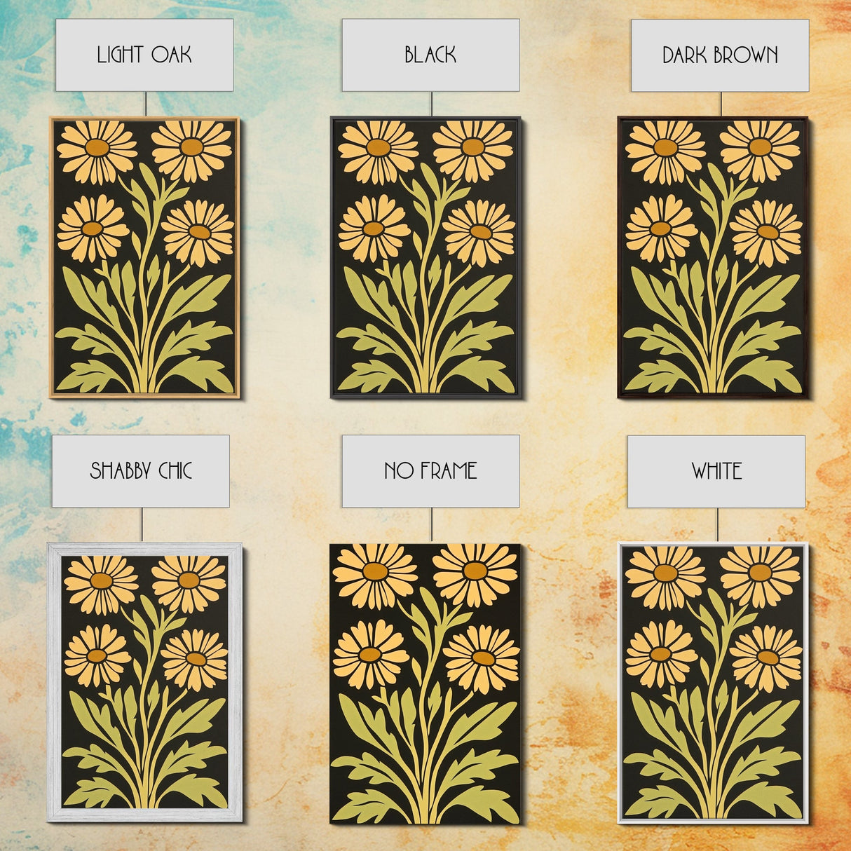 Mid-Century Modern Abstract Flowers, Framed Canvas Print, Style 2