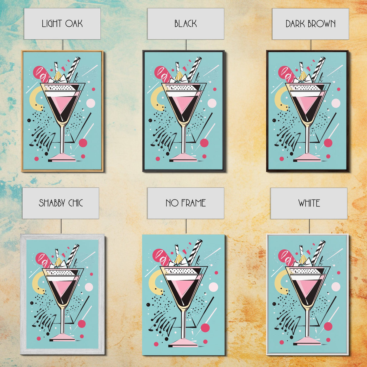 Preppy Martini Print, Framed Canvas Wall Art, Wedding Gift, Preppy Dorm Room Decor, Trendy Wall Art