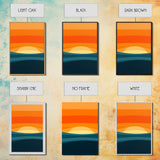 Art Deco Sunset Framed Canvas Print, MCM Style Wall Art Living Room Decor, Abstract Modern Art