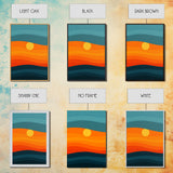 MCM - Mid Century Modern Framed Canvas Print of a Sunset, Gradient Painting Print, Vintage Landscape Art