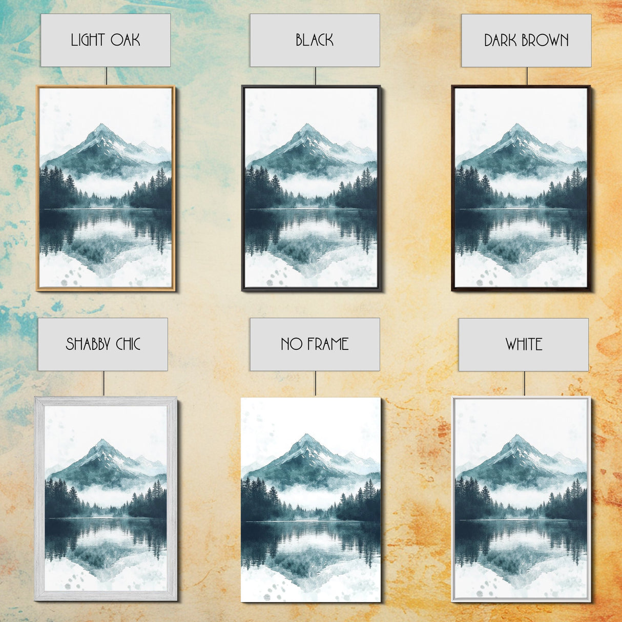 Fog In The Mountains, Framed Canvas Print, Pacific Northwest, Cascade Mountains, Emerald Green Landscape Painting, Boho Decor