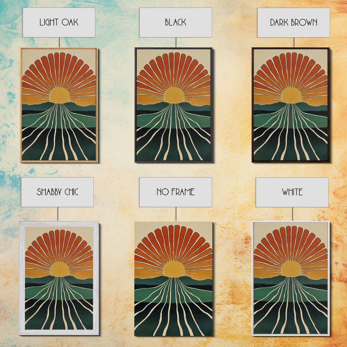 Minimalist Sunset or Sunrise Wall Art Canvas Print, Art Deco Boho Wall Decor, Modern Art, Sun Burst Wall Art