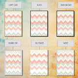 Pink and Mint Green Chevrons, MCM style Mid Century Modern Home Decor, Framed Canvas Print, Whimsical Wall Art