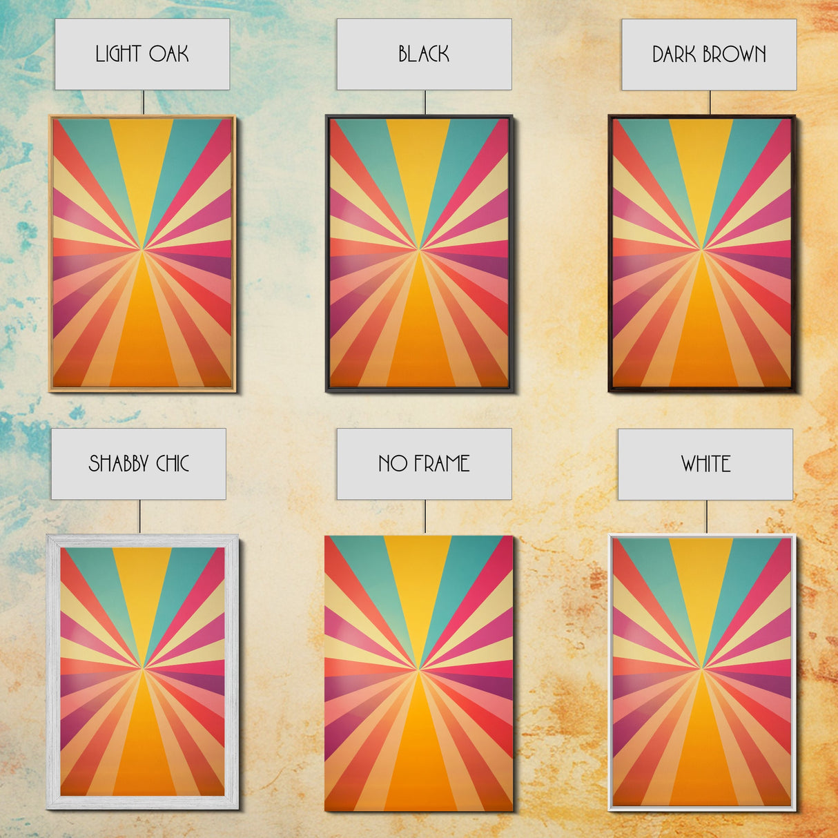 Midcentury Modern Star Burst Pastel Wall Art, Framed Canvas Print, Unique Wall Art, MCM Abstract Wall Decor