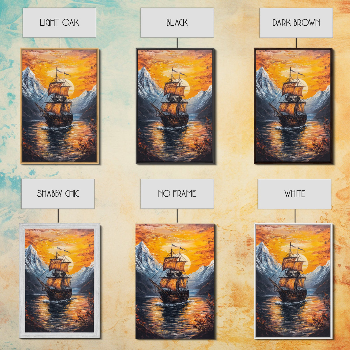 Pirate Ship Sails At Sunset, Nautical Wall Art, Fantasy Decor, Pirate Themed Art, Oil Painting, Fantasy Wall Art, Fantasy Decor