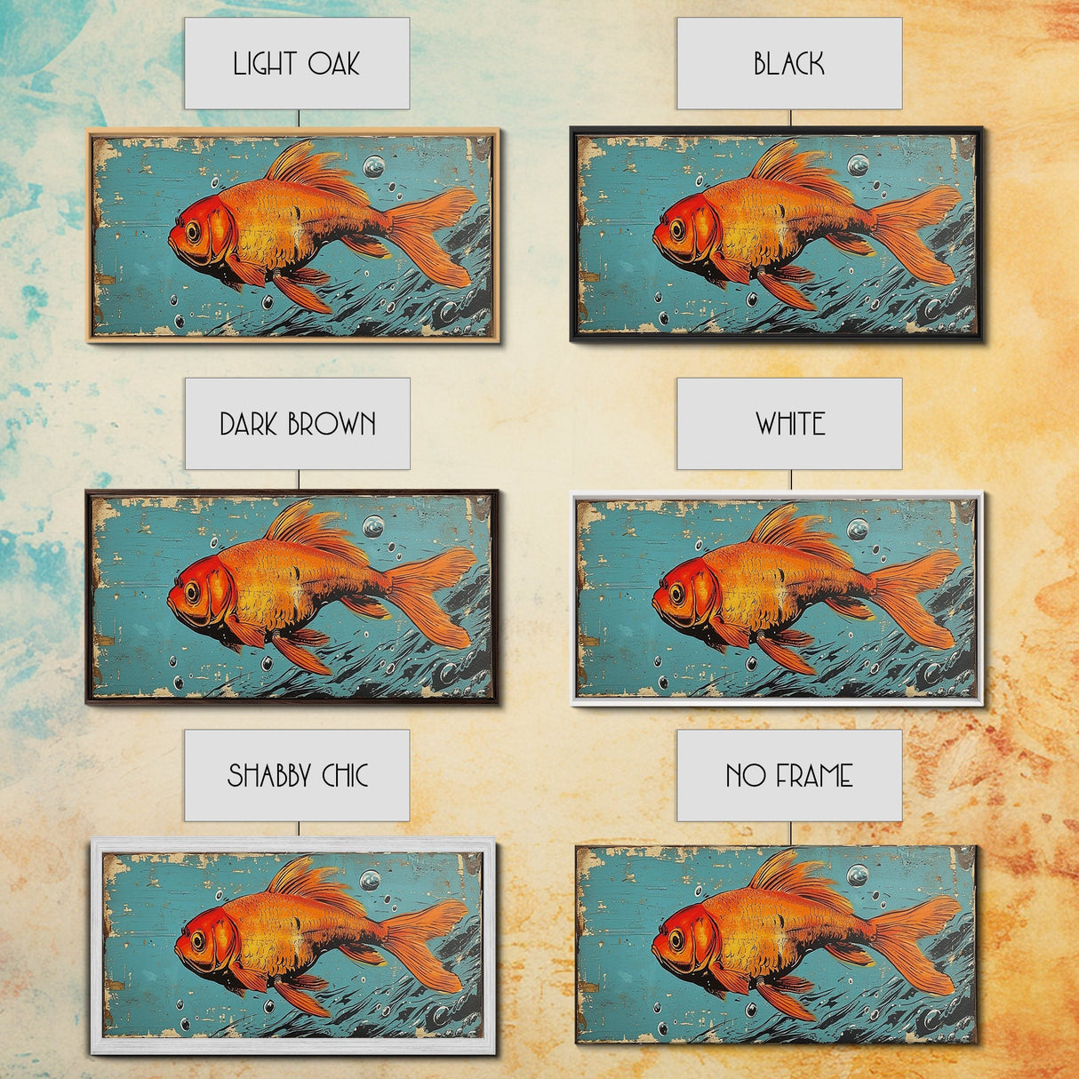 Retro 80s Style Painting of a Gold Fish, Framed Canvas Print, Home Decor Gift Artwork, Fish Painting, Fish Art