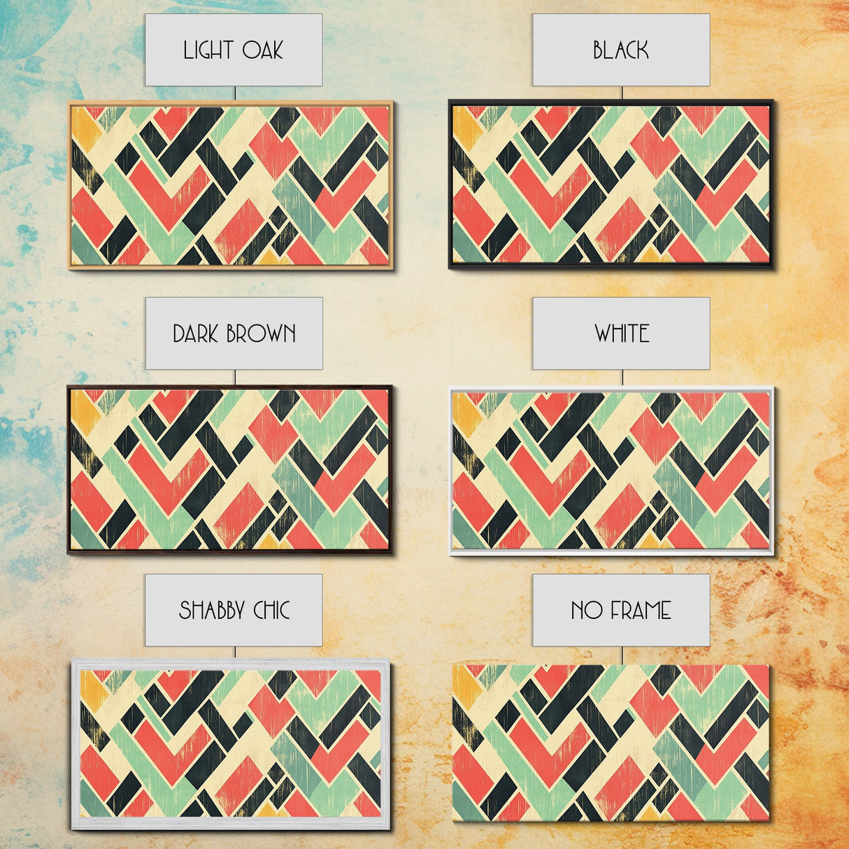 Abstract Mid Century Modern Chevrons, Framed Canvas Print, MCM Style Home Decor