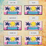 Retro Synthwave Wall Art, Outrun Home Decor Framed Canvas Print, Two Palm Trees and a Sunset