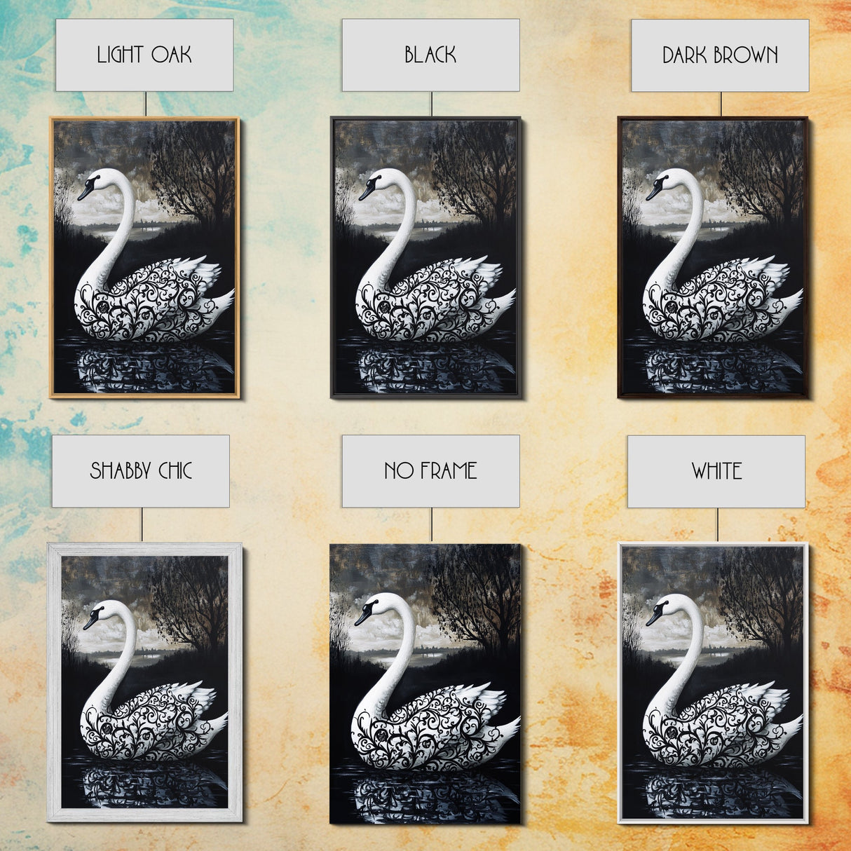 Elegant Gothic Swan Canvas Print | Framed Swan Poster Canvas | Wildlife Decor, animal prints, Swan Painting, Rustic Home Decor, Living Room Art