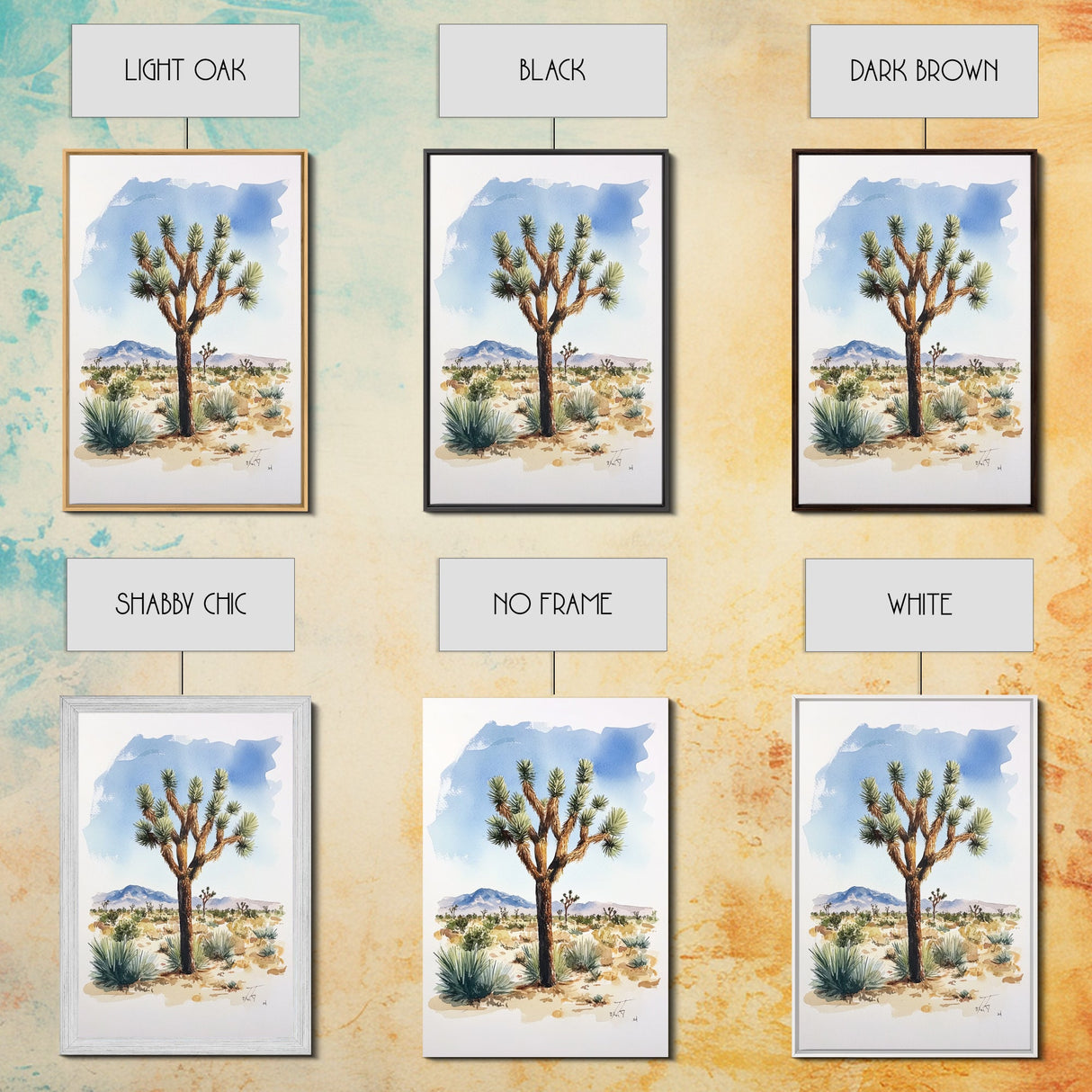 Watercolor Painting Print of Joshua Tree, Framed Canvas Print, Joshua Tree Art, Joshua Tree California Wall Art, Modern Farmhouse Art