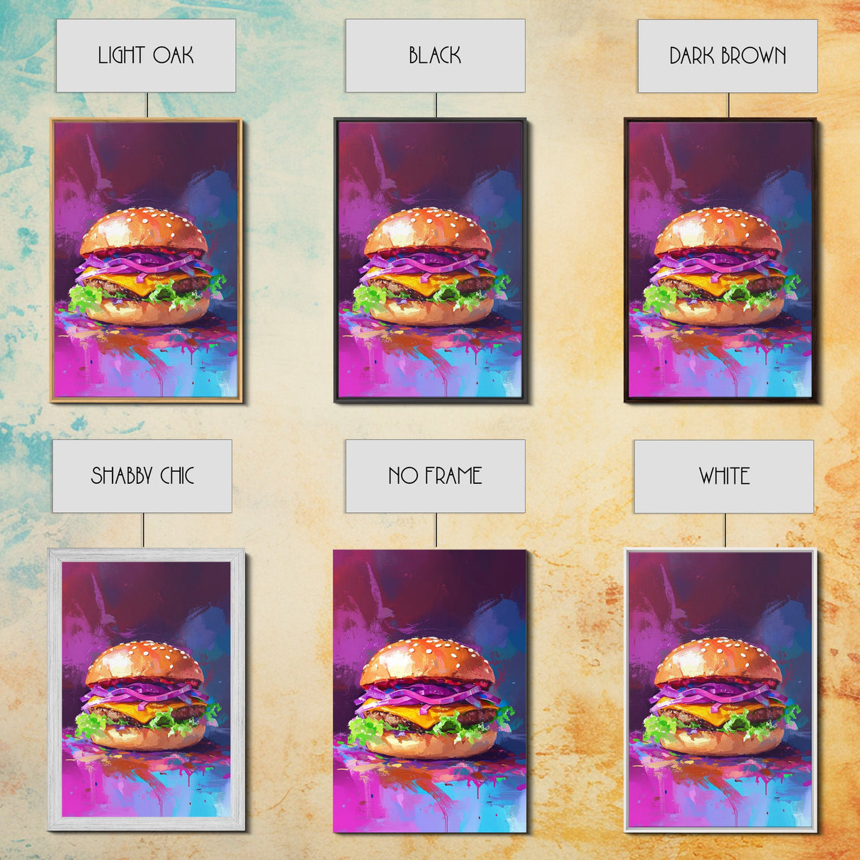 Cheeseburger Oil Painting Canvas Print, Hamburger Wall Art, Kitchen Painting, Kitchen Wall Art, Food Print, Restaurant Decor