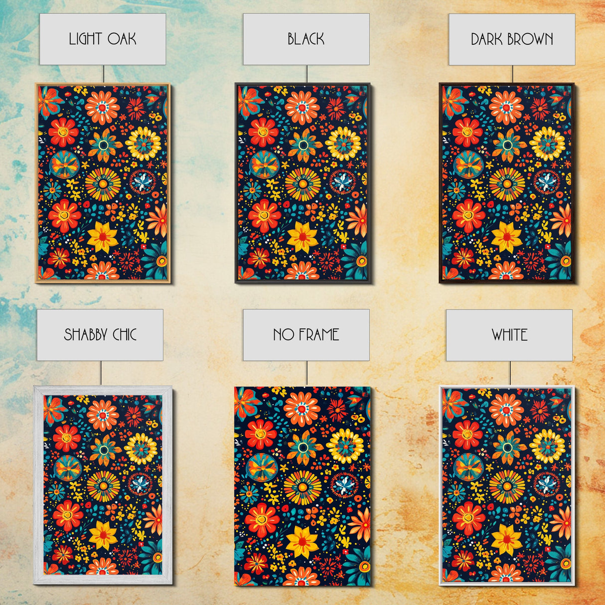 Mexican Tile Pattern Wall Art, Framed Canvas Print, Chicano Wall Art, Mexicano Wall Art, Textile Inspired Wall Decor