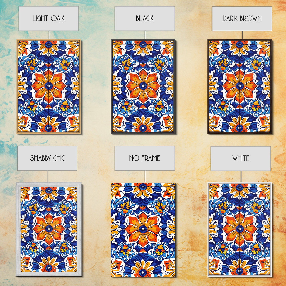 Textile Pattern Wall Art Framed Canvas Print, Home Decor, Mexican Tile Print, Mexicano Pueblo Wall Art