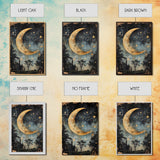 Mystical Moon Painting Print, Folk Art Canvas Print, Eerie Atmospheric Wall Art, Subdued and Moody Home Decor, Crescent Moon Painting