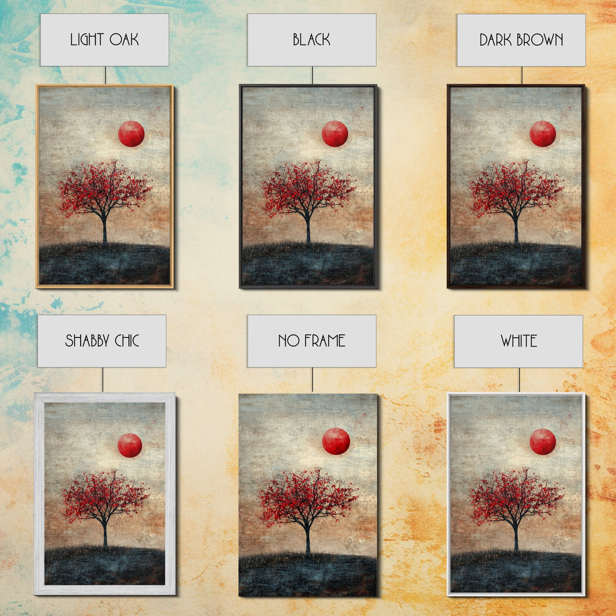 Wabi Sabi Wall Art Framed Canvas Print, Japanese Maple Tree Painting Print, Wabi Sabi Art, Japanese Inspired Wood Block Print Art