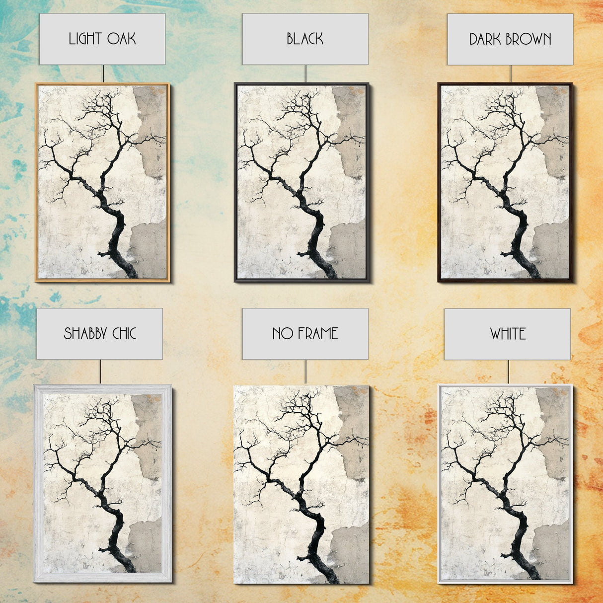 Double Exposure Wall Art - Tree or Cracks - Optical Illusion Wall Art Framed Canvas Print - Wabi Sabi Minimalist Home Decor Art