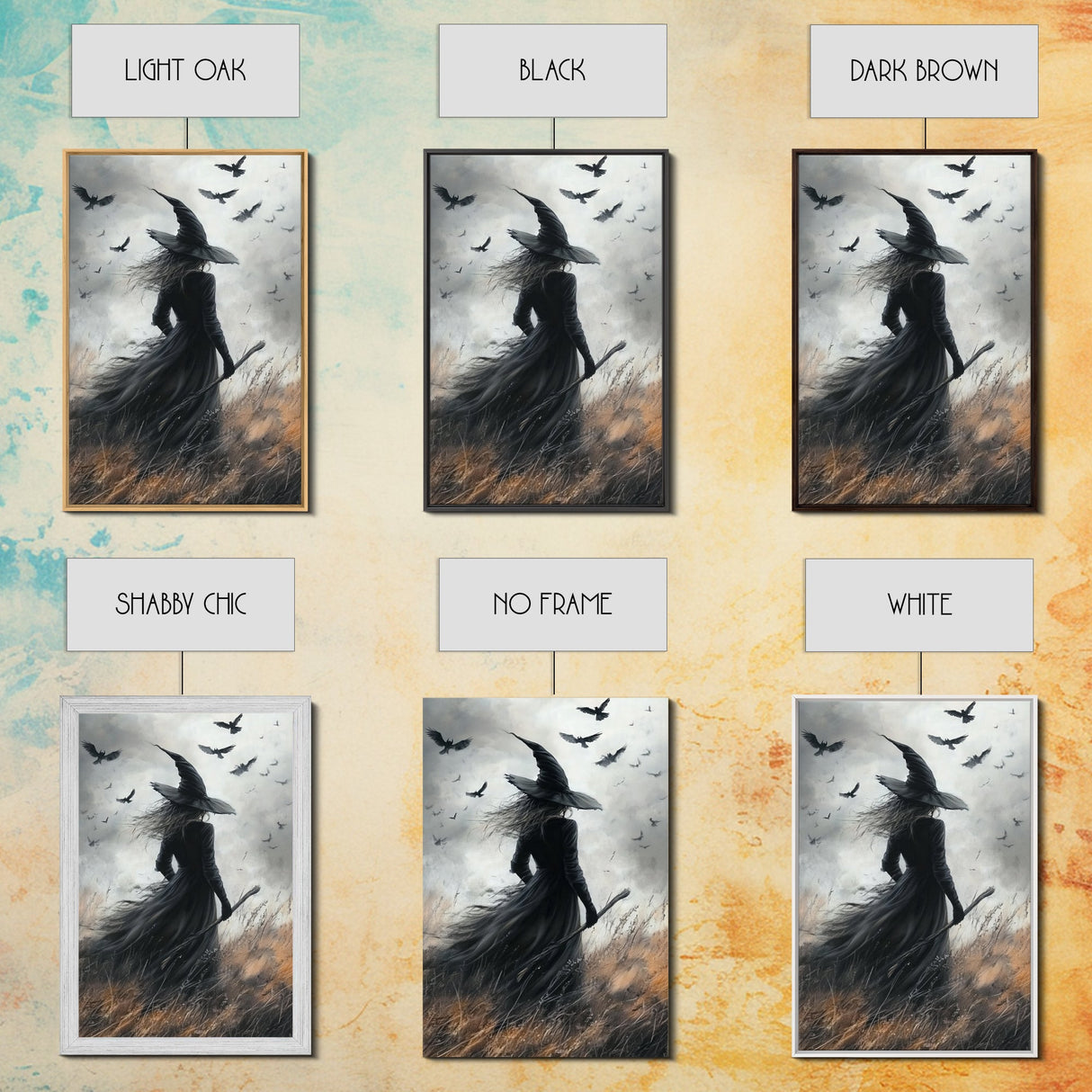 Witch Painting Print, Spooky Season Witchy Wall Art, Framed Canvas Print, Gothic Home Decor, Goth Decor, Witch Wall Art, Halloween Decor