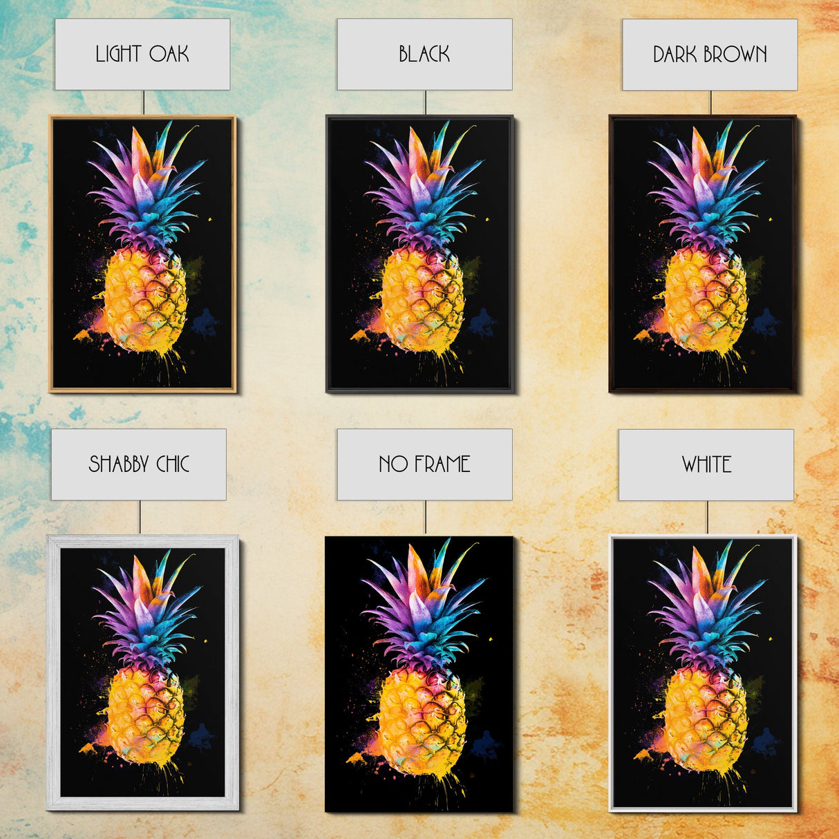 Retro Pineapple Painting Print, Framed Canvas Print, Kitchen or Dining Room Wall Art, Retro Home Decor, Pineapple Painting