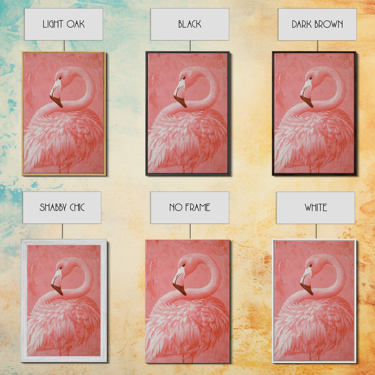 Pink Flamingo Painting Print, Preppy Trendy Wall Art, Animal Print, Framed Canvas Print, Wood Framed Art, Dorm Decor, Apartment Art