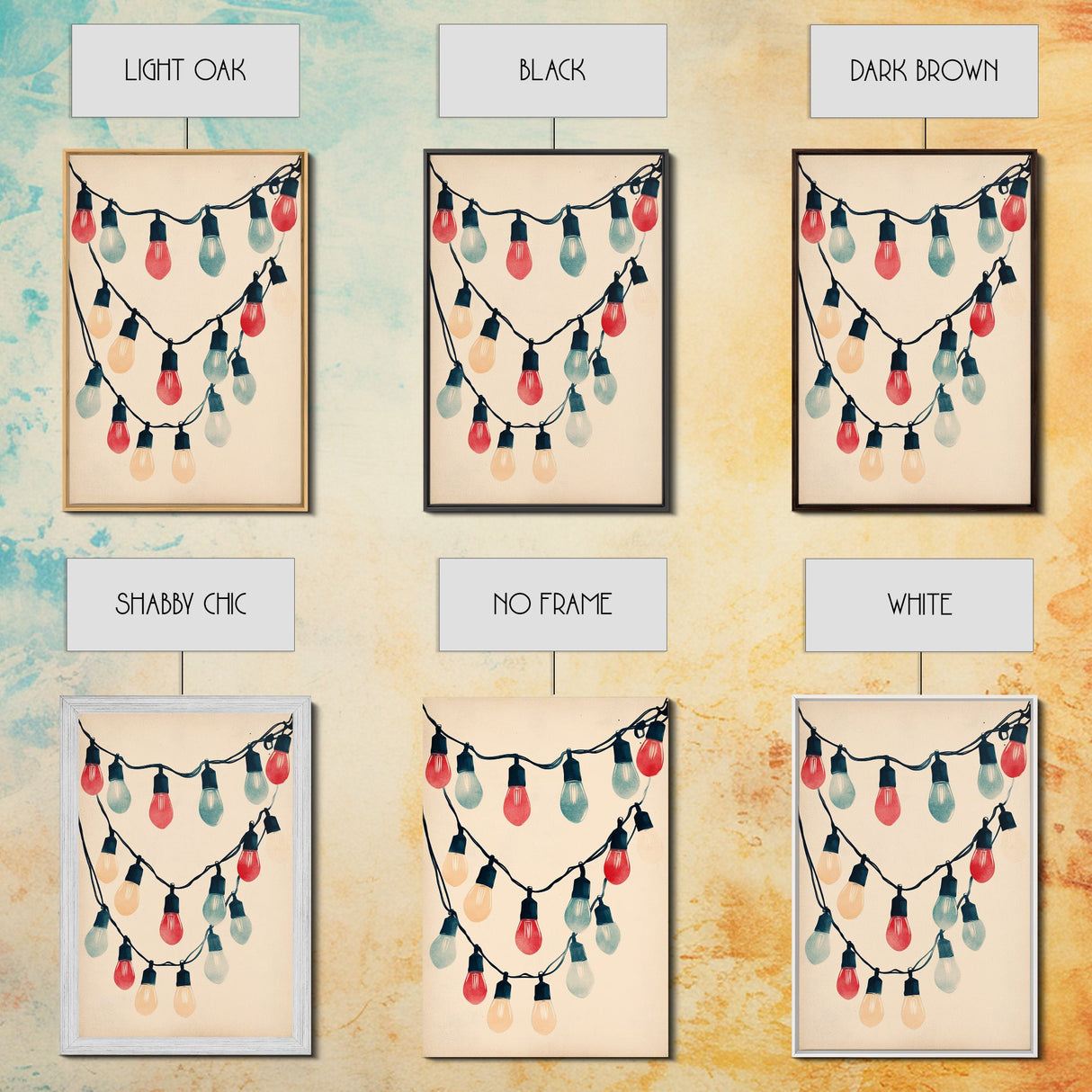 Sketch of Christmas Lights Canvas Print - Framed Canvas - Minimalist Christmas Art - Boho Christmas Art - Rustic Christmas Art
