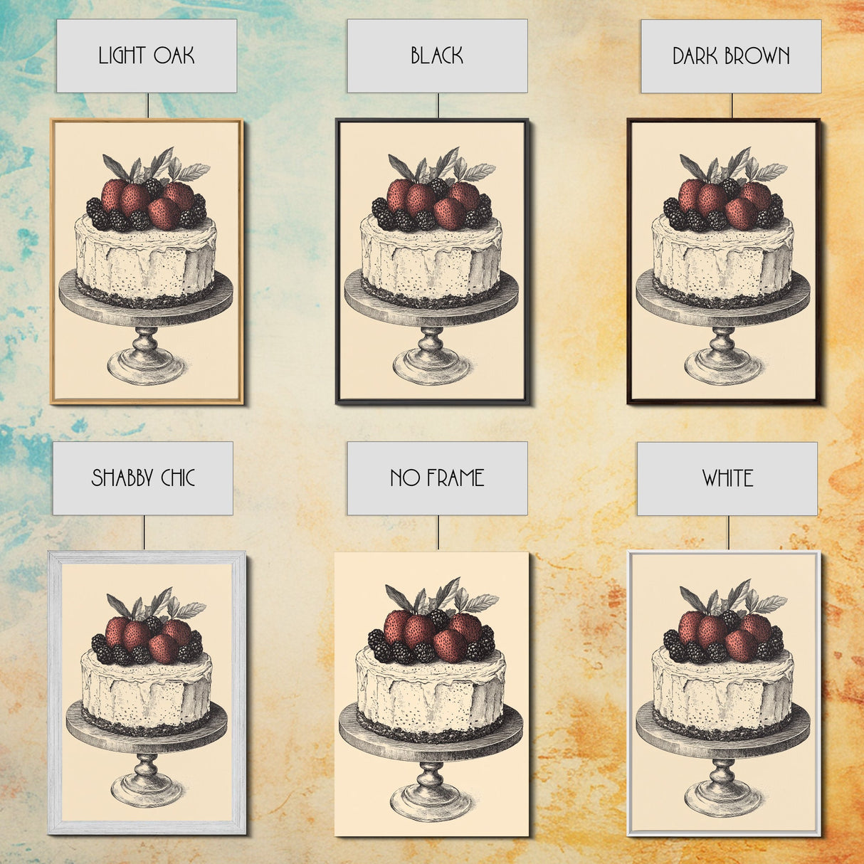 Kitchen Wall Art, Cake Painting Still Life Framed Canvas Print, Dining Room Wall Artt